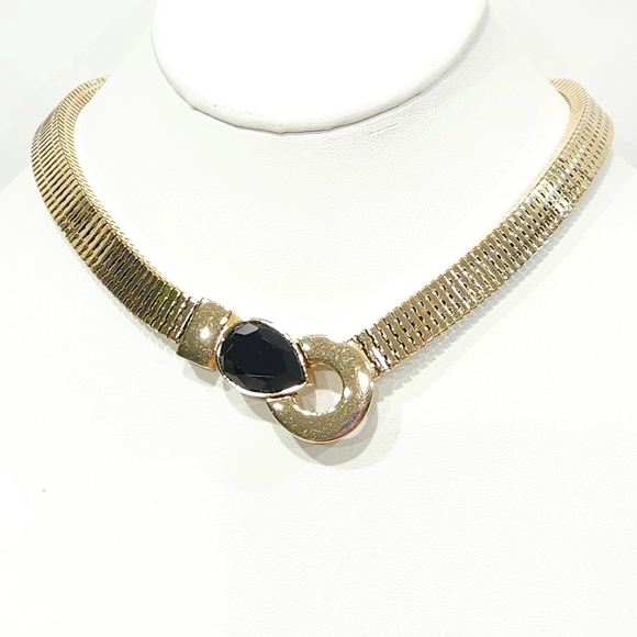 Givenchy Vintage Chunky Black Crystal Serpentine Chain Statement Necklace Rare - Picture 1 of 16